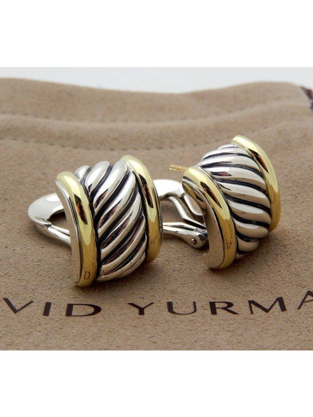 David Yurman Cable Huggie Earrings in Sterling Silver & 14K Gold